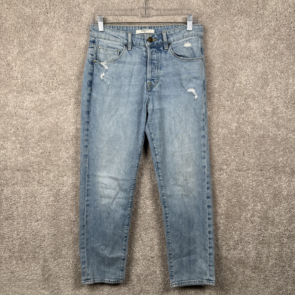 Fidelity Womens Cotton Straight Leg Buttoned Medium Washed Jeans Blue Size 25